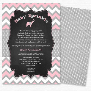 Pink elephant baby sprinkle, baby shower invitation