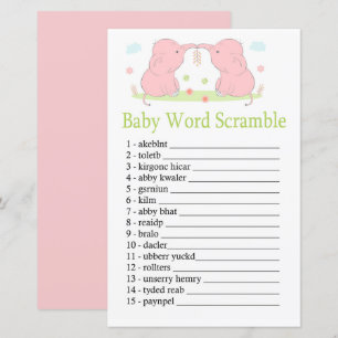 Pink Elephant Baby word scramble game