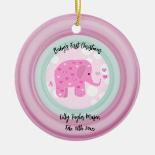 Pink Elephant Baby's Frist Christmas Ceramic Ornam Tree Decoration