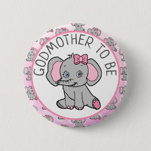 Pink Elephant Big Godmother to Be Baby Shower 6 Cm Round Badge