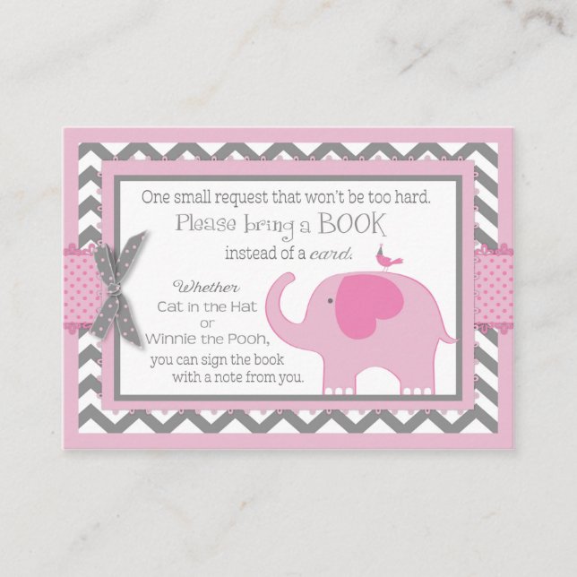 Pink Elephant Bird Bring a Book Card (Front)
