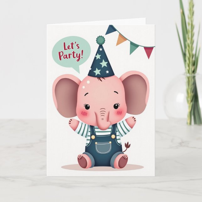 Pink Elephant Birthday Card (Front)