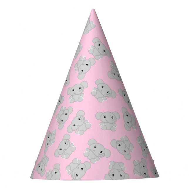 Pink Elephant Birthday Party Hat (Front)