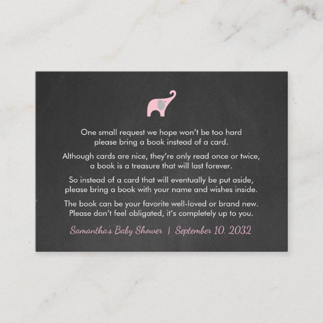 Pink Elephant Book request / books for baby girl Enclosure Card (Front)