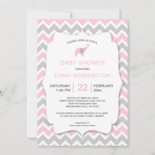 PInk Elephant Bring a Book Baby Shower invite