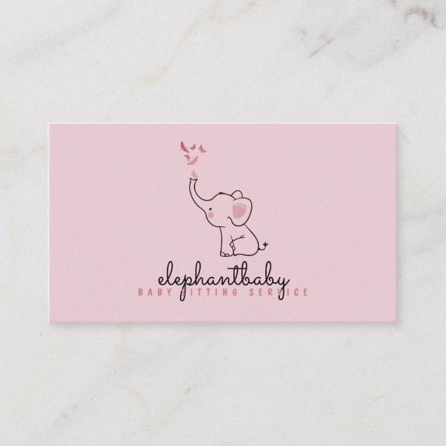 Pink Elephant Butterflies Business Card (Front)