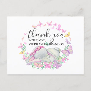 Pink Elephant Butterflies Thank You Card