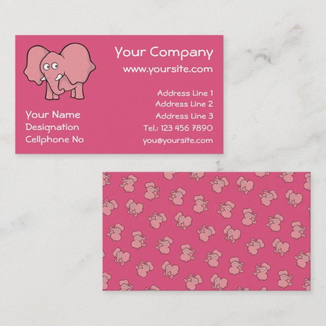 Pink elephant cartoon business card (Front/Back)
