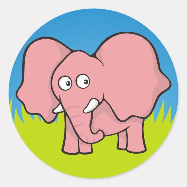 Pink elephant cartoon classic round sticker (Front)