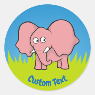 Pink elephant cartoon classic round sticker