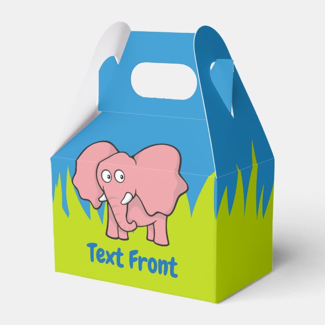Pink elephant cartoon favour box (Front Side)