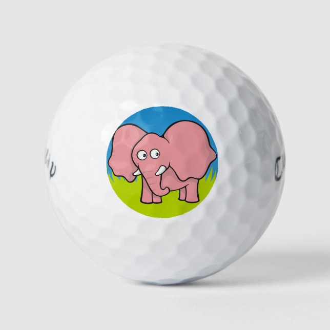 Pink elephant cartoon golf balls (Front)