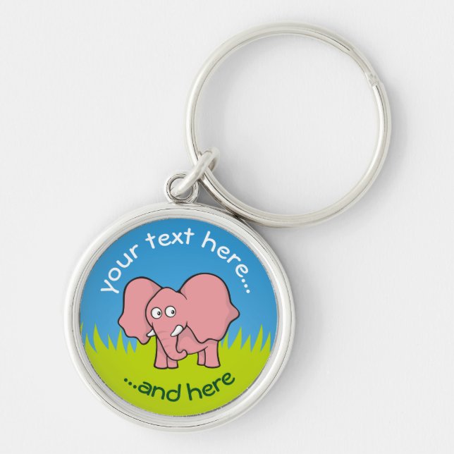 Pink elephant cartoon key ring (Front)