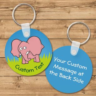Pink Elephant Cartoon Keychain