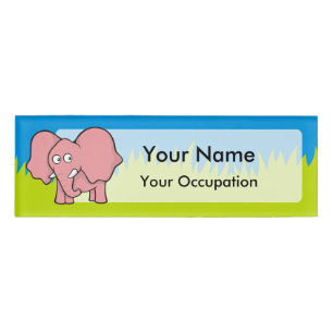 Pink elephant cartoon name tag