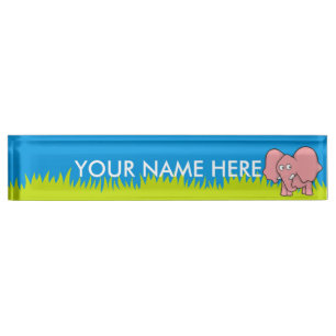 Pink elephant cartoon nameplate