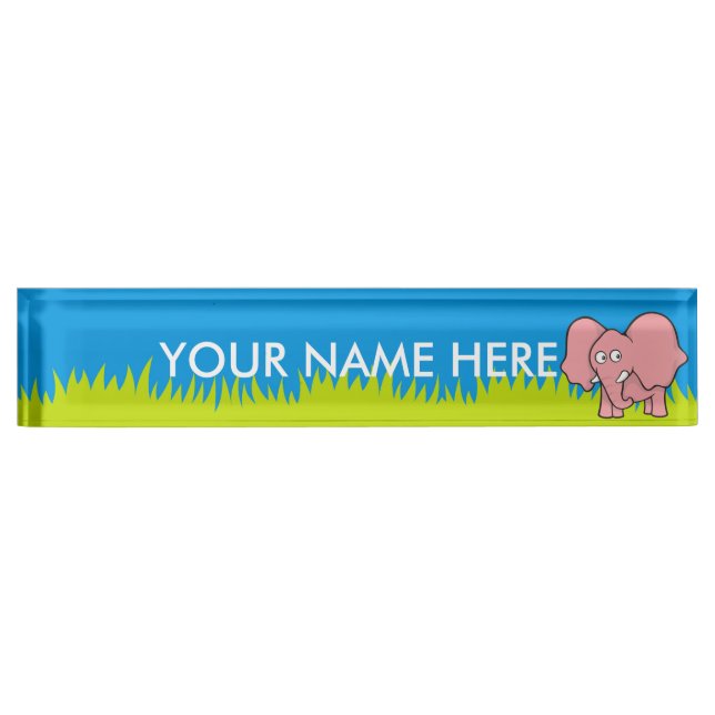 Pink elephant cartoon nameplate (Front)