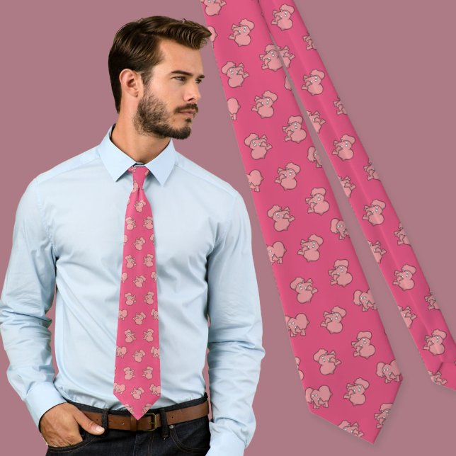 Pink Elephant Cartoon Pattern Neck Tie (Creator Uploaded)