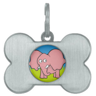 Pink elephant cartoon pet name tag