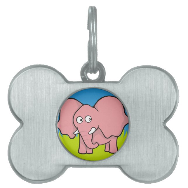 Pink elephant cartoon pet name tag (Front)