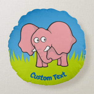 Pink elephant cartoon round pillow