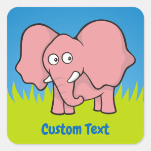 Pink elephant cartoon square sticker