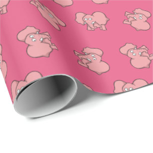 Pink elephant cartoon wrapping paper