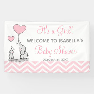 Pink Elephant Chevron Girly Baby Shower Banner