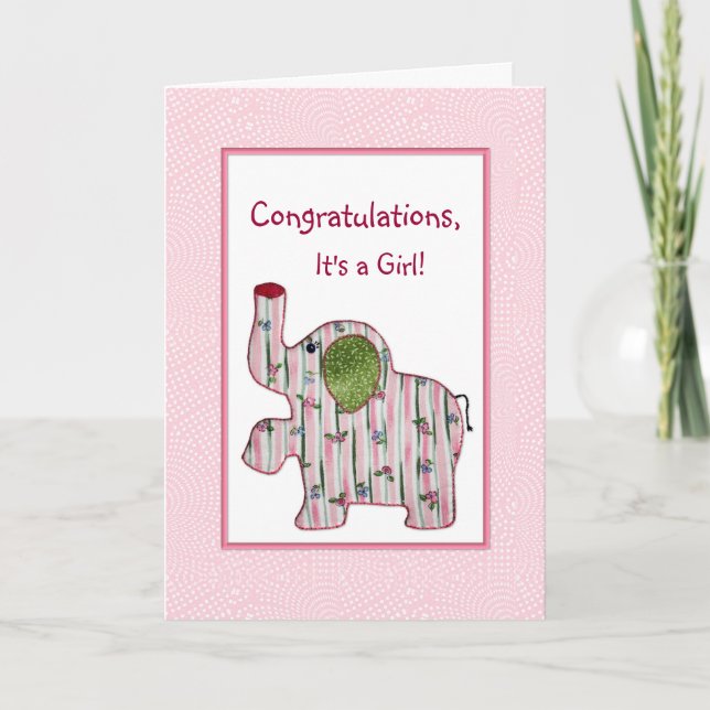 Pink Elephant Congratulations It's A Girl Card (Front)