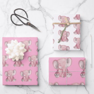 Pink Elephant Design Wrapping Paper