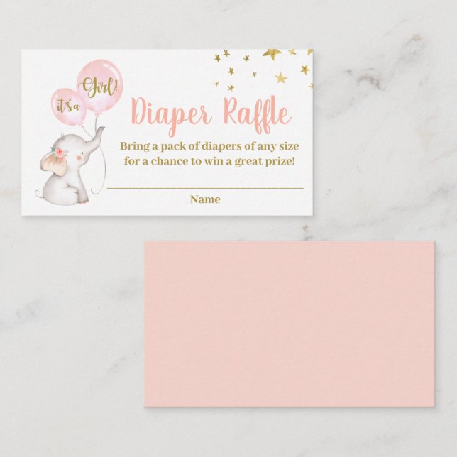 Pink Elephant Diaper Raffle Enclosure Card (Front/Back)
