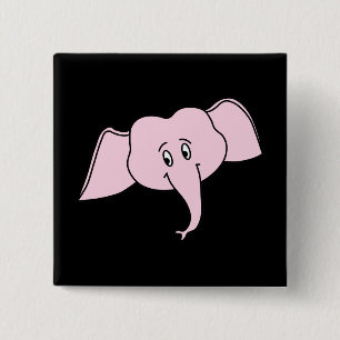 Pink Elephant Face. Cartoon 15 Cm Square Badge