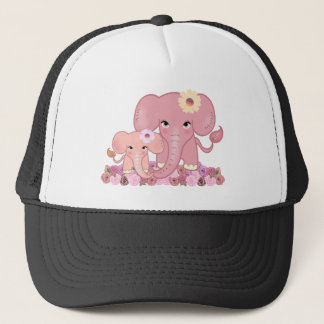 Pink elephant family mother daughter animal flower trucker hat