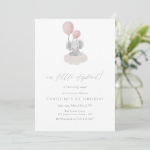 Pink Elephant First Birthday Invitation