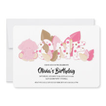 Pink Elephant First Birthday Party Invitation