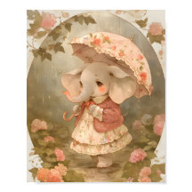 Pink Elephant Floral Baby Shower Gift Poster Decor