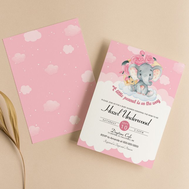 Pink Elephant Floral Girl Baby Shower Invitation (Creator Uploaded)
