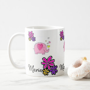 Pink Elephant Floral Mug
