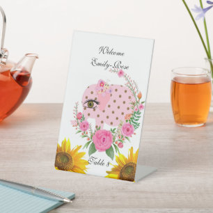 Pink Elephant Floral Rose Pedestal Sign