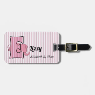 Pink Elephant for Girls Letter E Luggage Tag