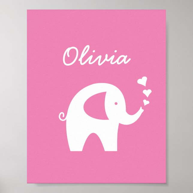 Pink elephant girl baby room nursery decor poster (Front)