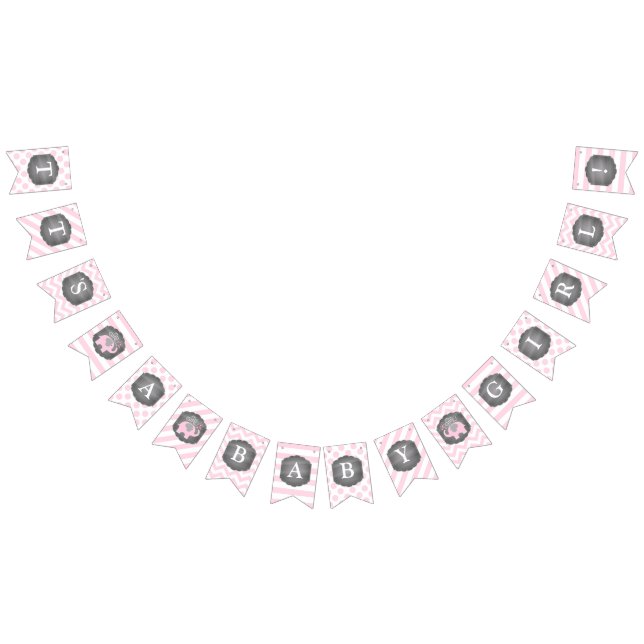 Pink Elephant Girl Baby Shower Bunting (All)