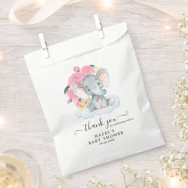 Pink Elephant Girl Baby Shower Favour Bags (Clipped)