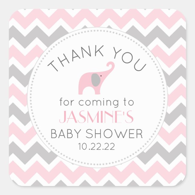 Pink Elephant girl baby shower favour Square Sticker (Front)