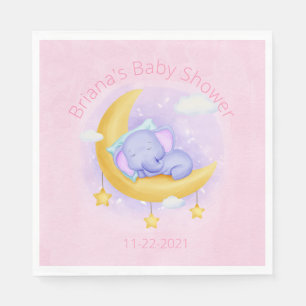 Pink Elephant Girl Baby Shower Napkin