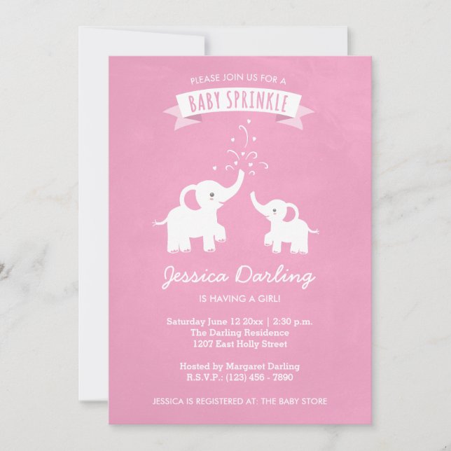 Pink Elephant Girl Baby Sprinkle Shower Invitation (Front)