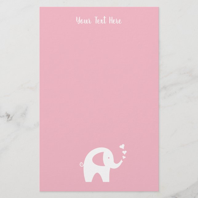 Pink elephant girl's baby shower stationery paper (Front)