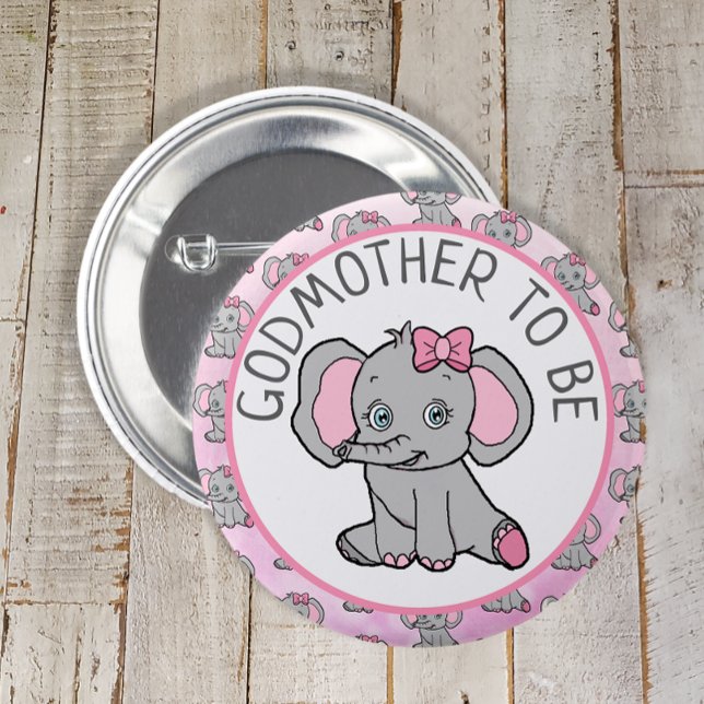 Pink Elephant Godmother To Be Baby Shower 6 Cm Round Badge (Creator Uploaded)