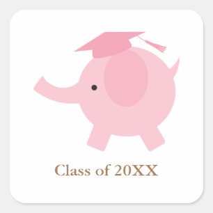 Pink Elephant Graduation Square Sticker