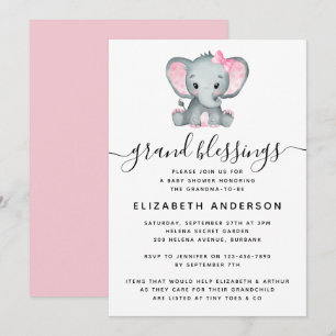 Pink Elephant Grandma Baby Shower Invitation
